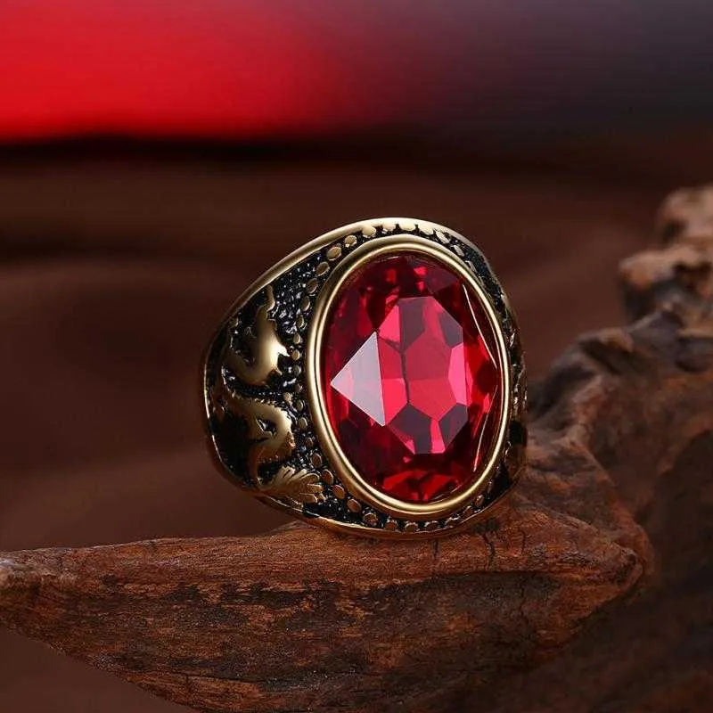 Band Rings Noble Retro Red Zircon Ring For Men Elegant Banquet Jewelry ...