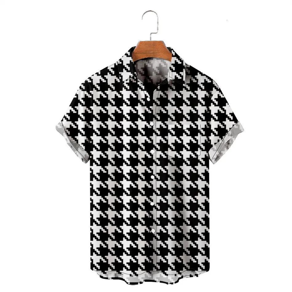 Camisas casuais masculinas Houndstooth Bandeiras imprimindo camisetas grandes roupas fêmeas harajuku camisa vintage tops homens de manga curta estética 230306