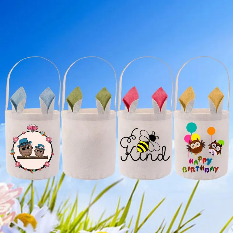 Easter Baskets Wholesale Festive Sublimation Handbag Polyester Egg Hunting Bucket Children Lovely Decoration 4 Styles RRA