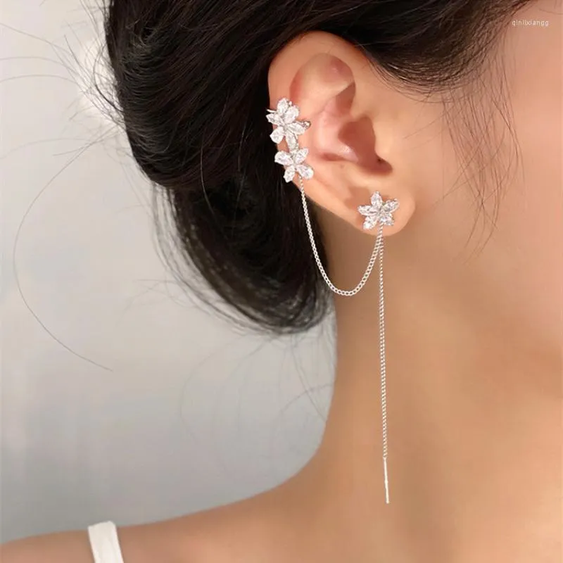 Backs oorbellen 2023 mode zilveren kleur bloem hart vlinder clip voor vrouwen eenvoudig nep kraakbeen lange tassel oor manchet sieraden