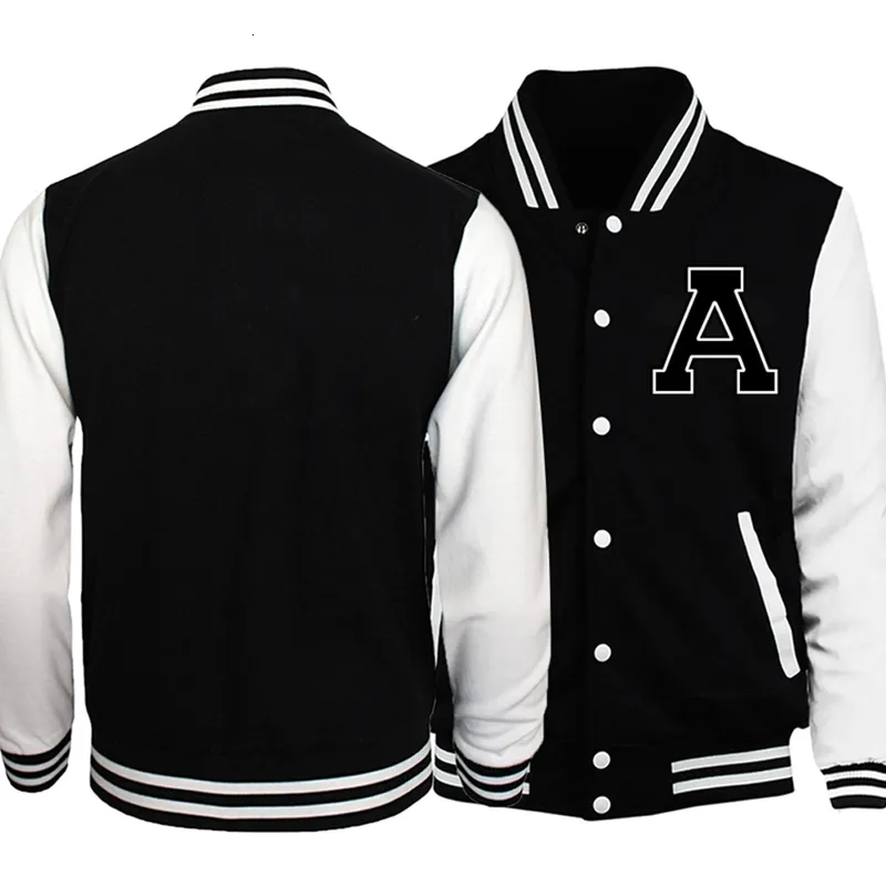 Men's Jackets letter A Baseball Jacket Coat Black White Slim Fit University Varsity Jackets Coats Uuniform Motorcycle Bomber Streetwear Fleece 230307