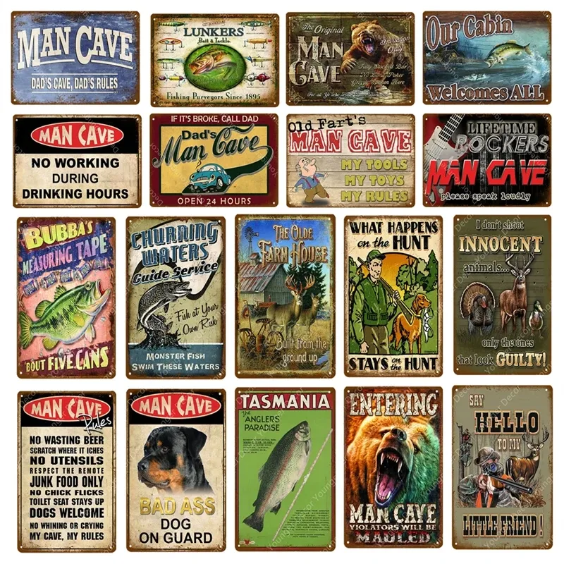 Man Cave Rule Tin Plaque Metal Signs Fishing Hunting Poster Farm