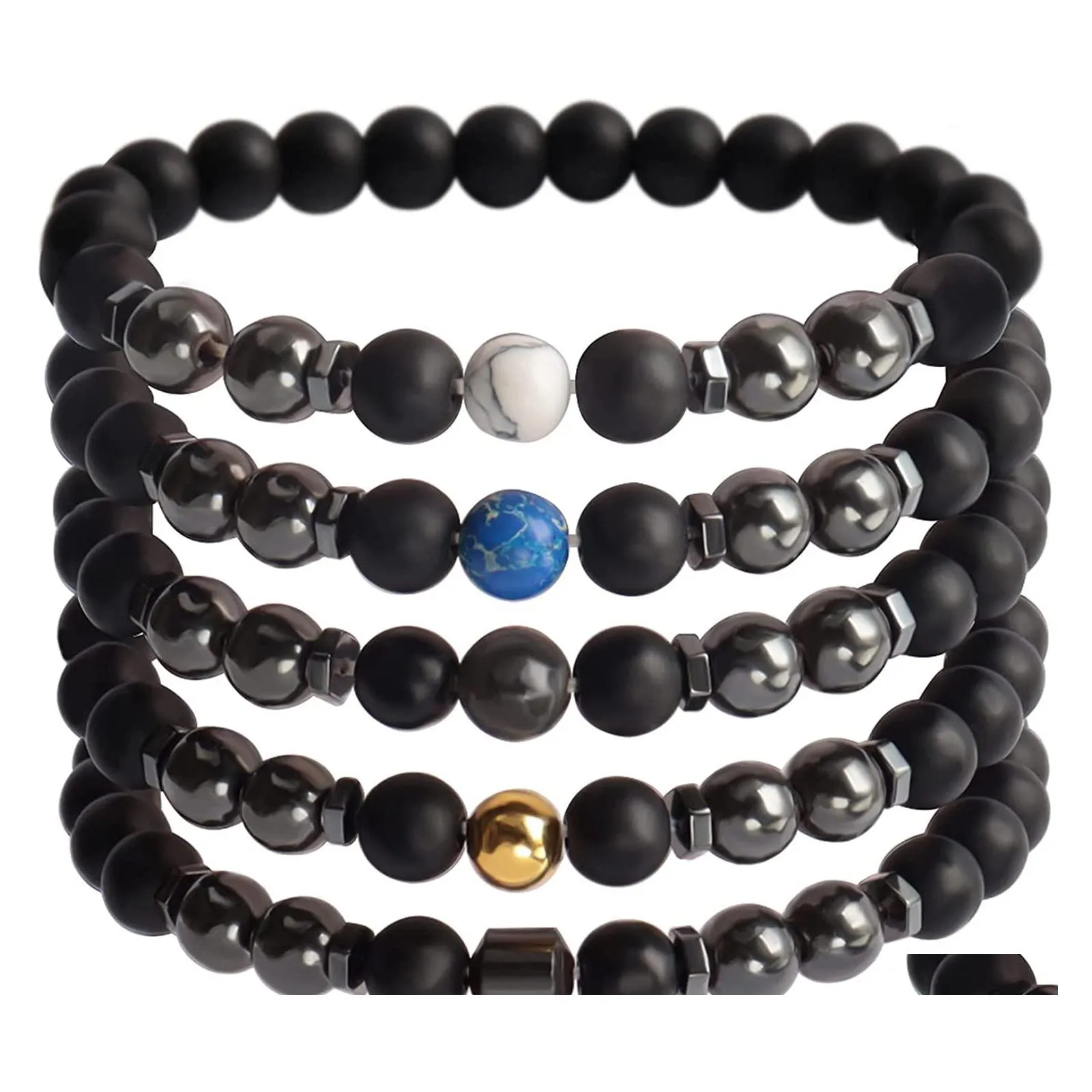 Beaded Strands Matte Onyx Magnetic Therapy Bracelet Women Strand Anti Swelling Yoga Ankle Anklet For Healing Chakra Circle Star Bea Dh3Qd