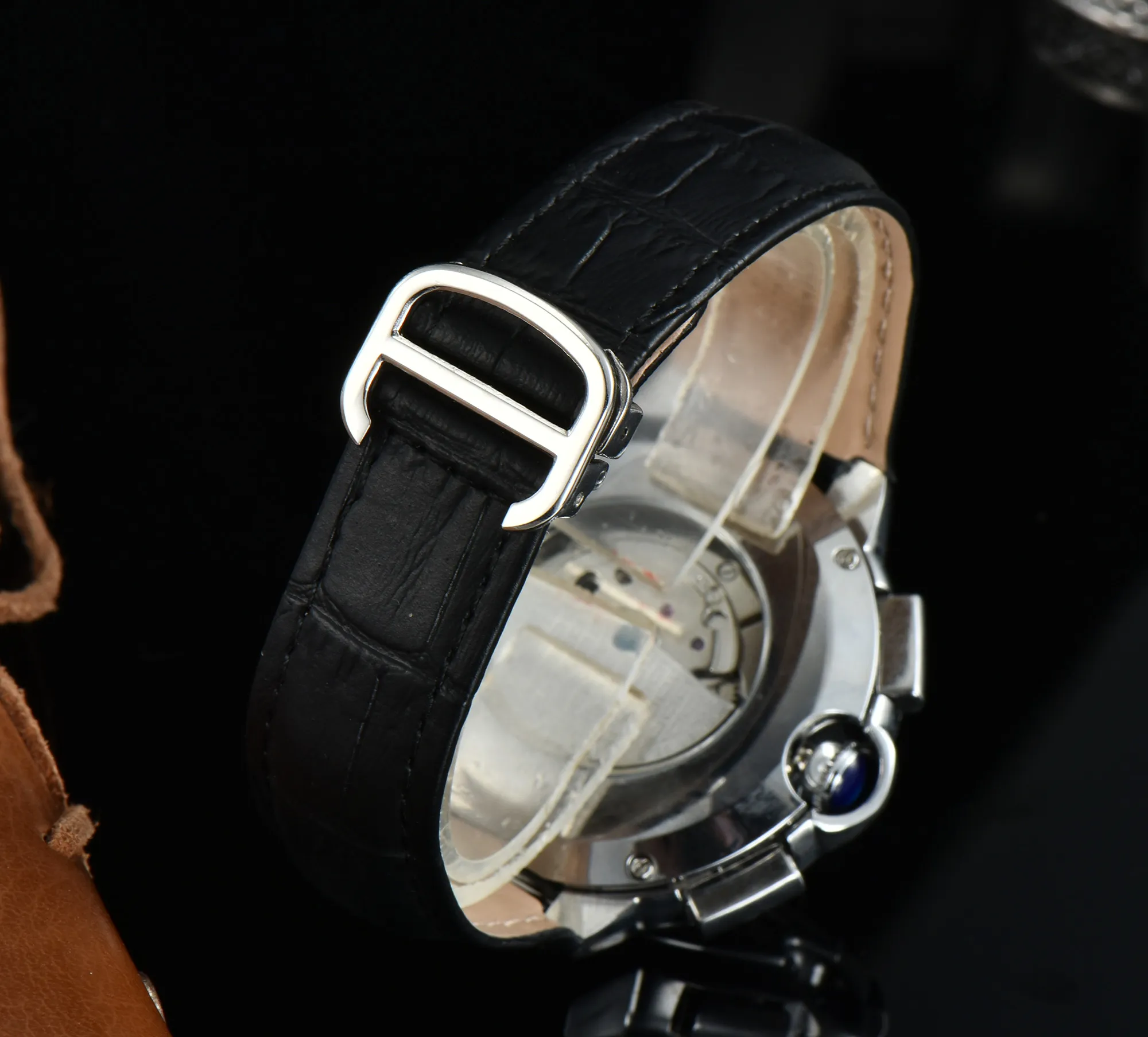 Moda tam marka bileği saatler erkek stil otomatik mekanik lüks deri kayış saati CA 81