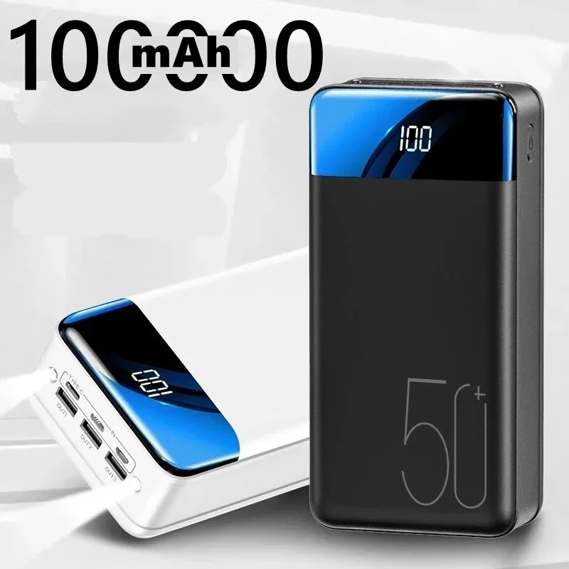 Snabb laddning Power Bank 100000mah Portable 3 USB PowerBank Extern batteriladdare för iPhone 11 12 13 14 Pro Sumsung Xiaomi