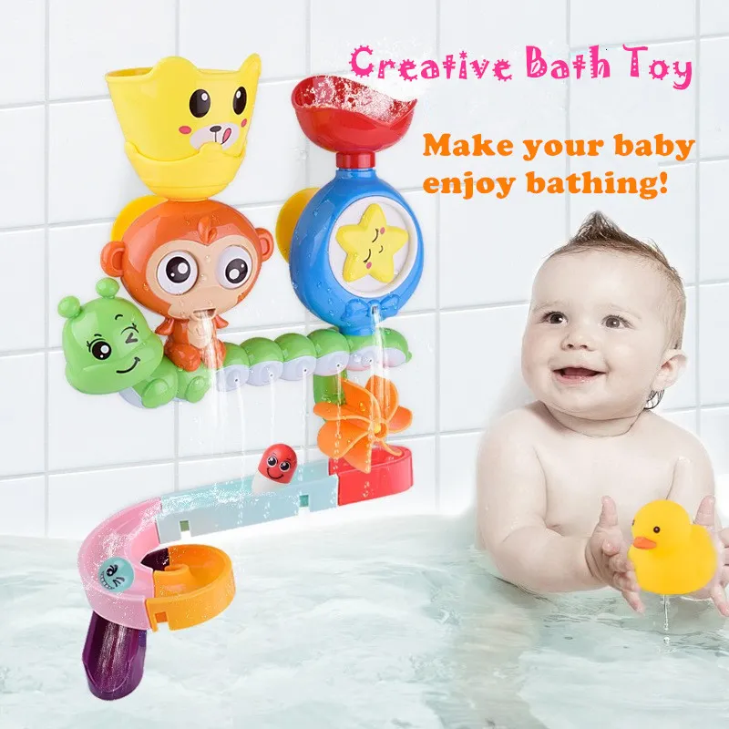 Bath Toys Baby Cartoon Monkey Classic Shower Toy Marble Race Run Track Kids Room Play Water In Education Kid 230307