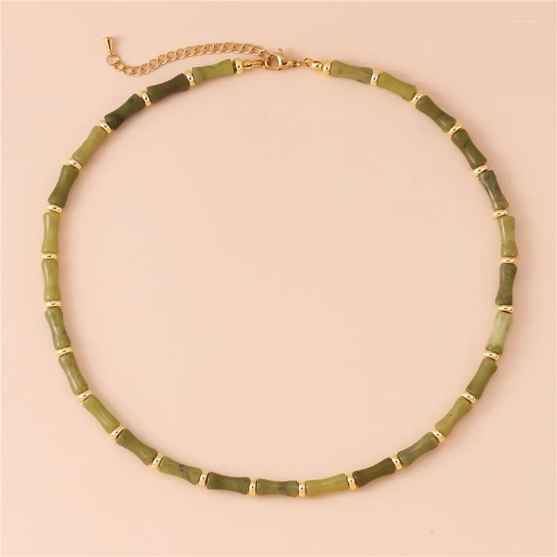 Кокер натуральный камень оливковая нефритовая бамбуковая трубка ожерелья из бисера, модные женские ожерелья, дизайнерские ювелирные украшения