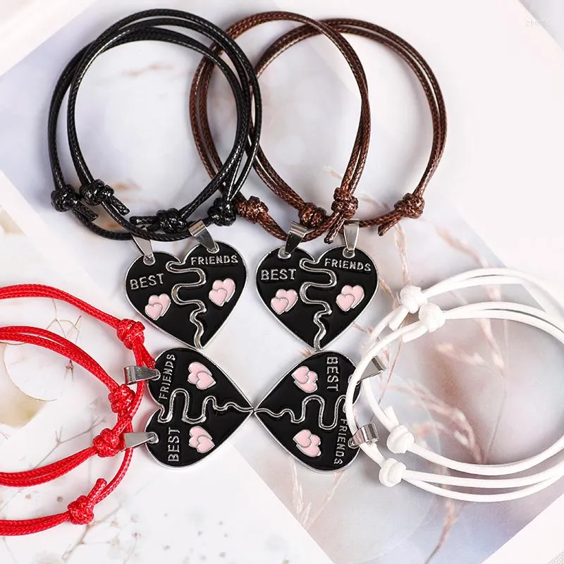 Charm Bracelets A Pair Of Japan And South Korea Fashion Alloy Pendant Friend Peach Heart Splicing Leather Cord Braided Couple Bracelet Gift