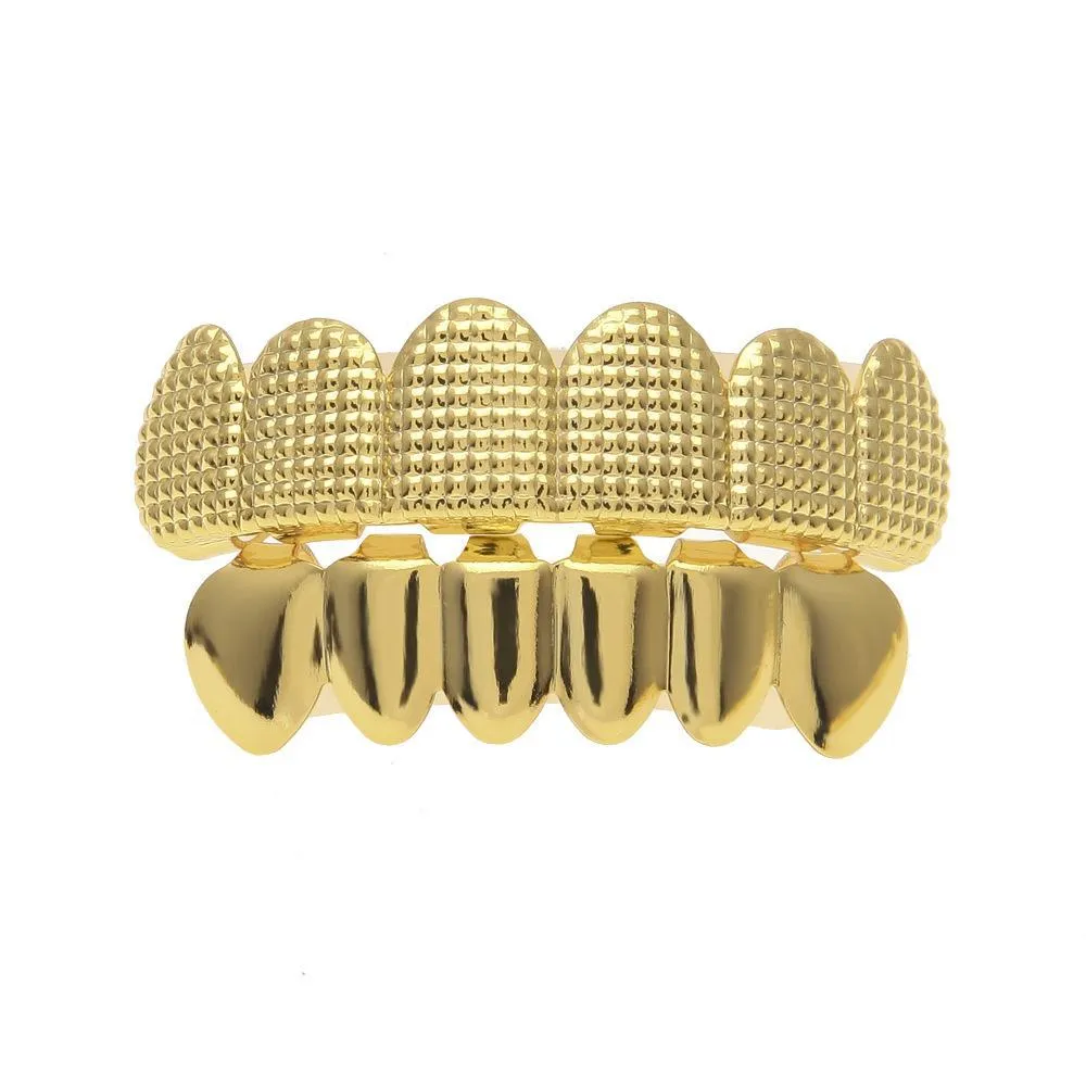 Grillz Dental Grills Hip Hop Mens 상단 하단 치아 Grillz 세트 금 Sier 범프 격자 여성 Hiphop 래퍼 바디 보석 DHFVS