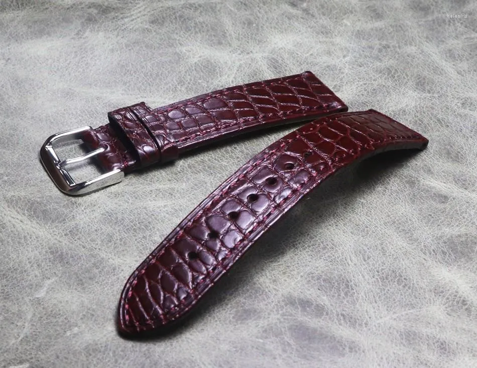 Assistir bandas de alta qualidade vermelha escura 18mm 20mm Strap American Crocodile Leather Watch Band de fivela de fivela masculina Pulseira