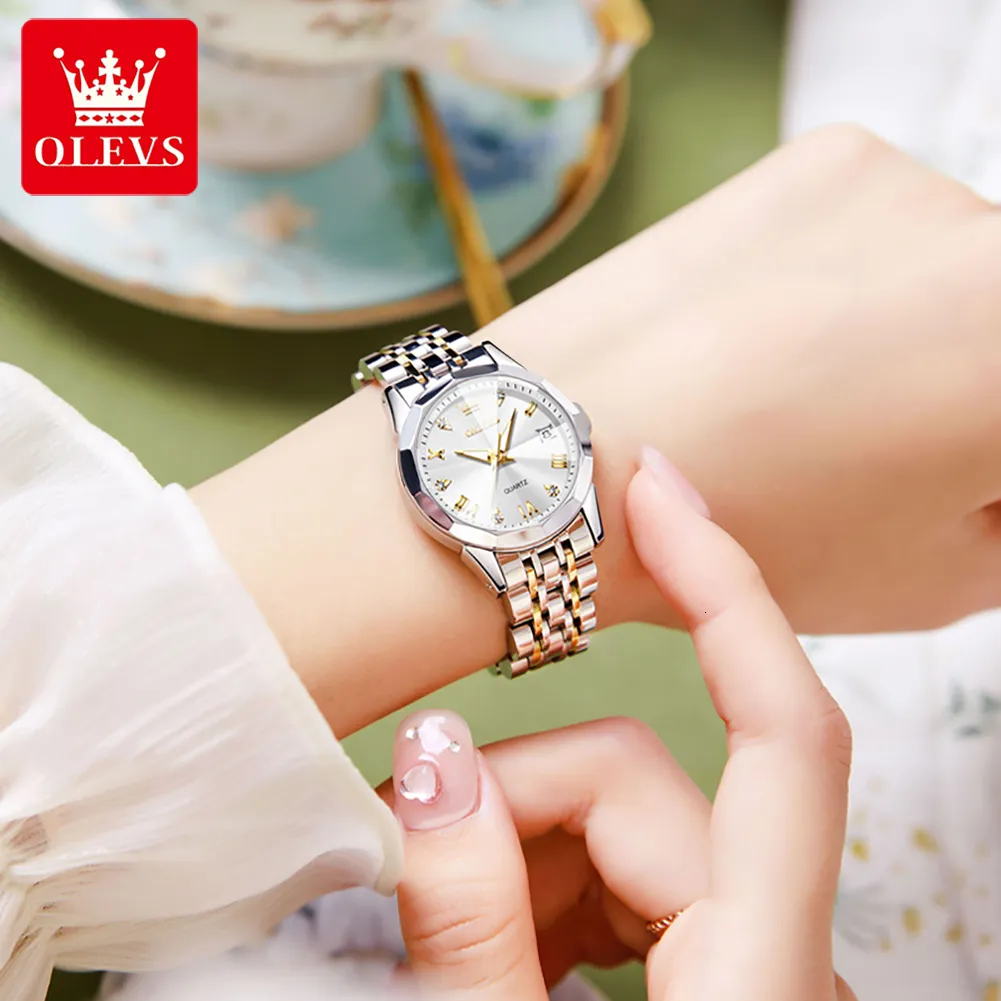 Relojes para mujer OLEVS 9931 reloj de cuarzo para mujer reloj Original de acero inoxidable con doble calendario marca superior de lujo conjunto