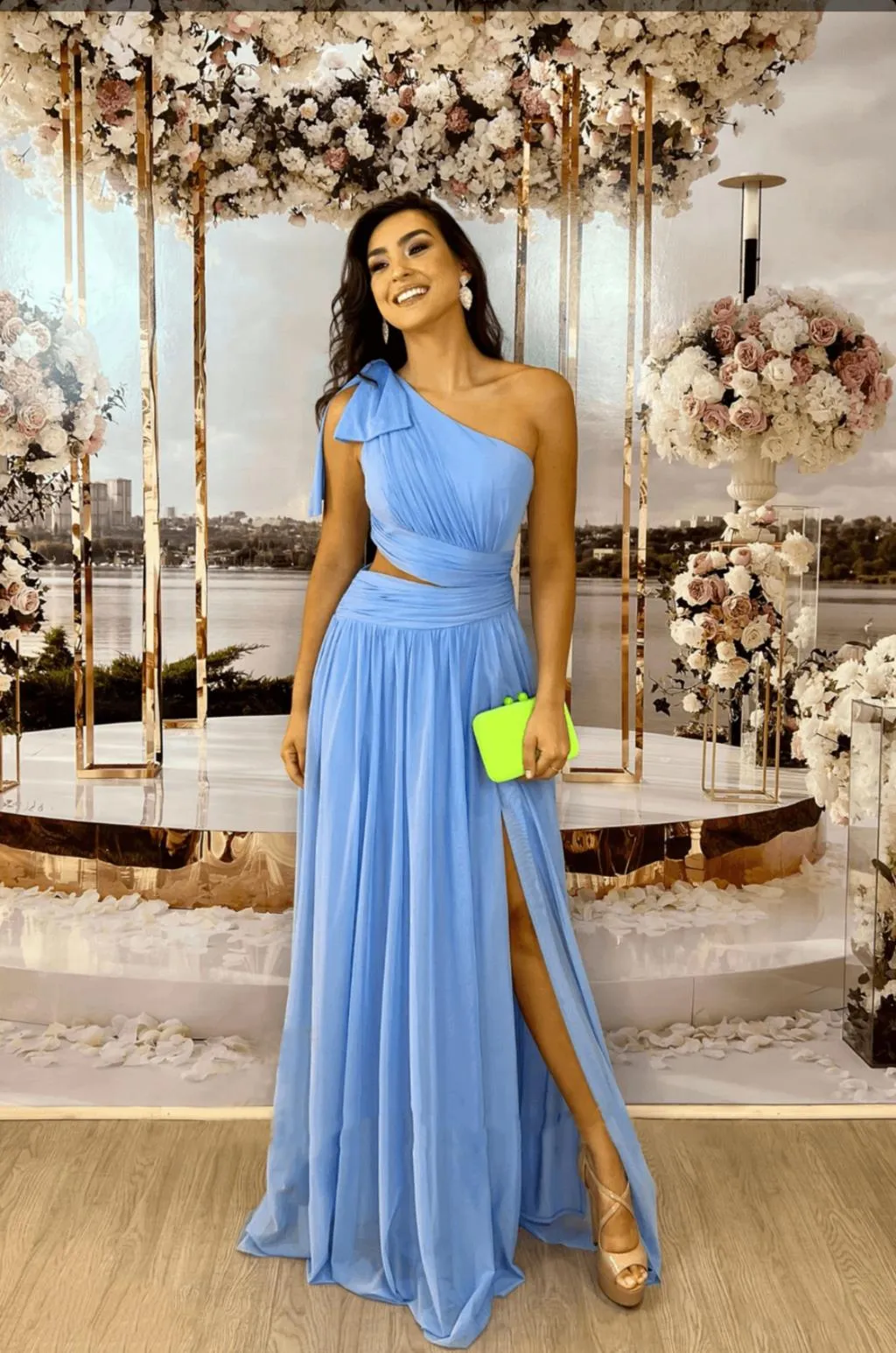 Elegante Fiocco Una Spalla Una Linea Abiti Da Ballo Abito Da Sera Abiti Da  Cerimonia In Chiffon Lungo Con Spacco Laterale Da 90,37 € | DHgate