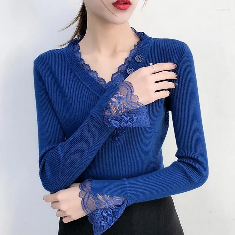 Women's Sweaters Fashion Knitted Pullover Sweater Plus Velvet Thick Lace Slim Knit Cotton Winter Women Clothing