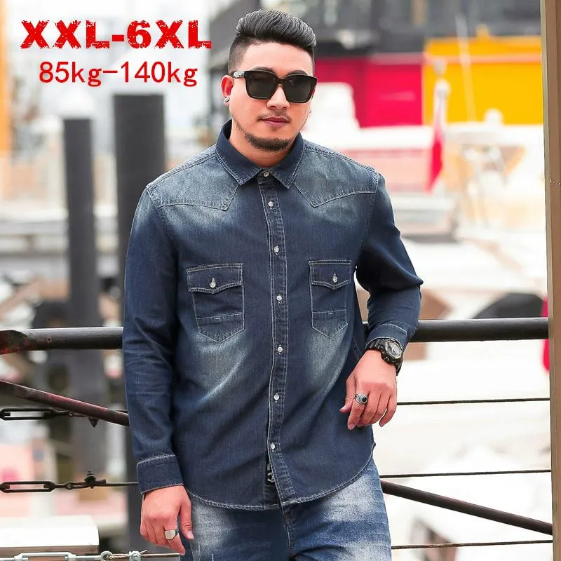 Männer Casual Hemden Plus Größe 8XL 6XL 5XL 2023 Frühling Herbst Denim Männer Lose Fit Marke Kleidung Große Große feste Baumwolle ShirtMen's