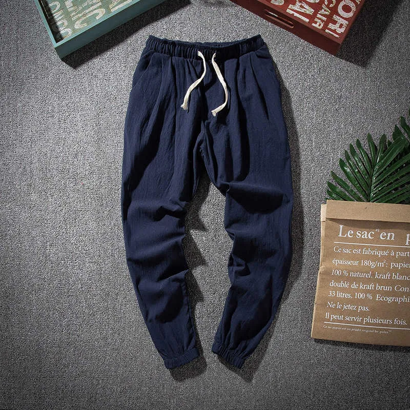 Men's Pants 2022 Men Cotton Linen Jogger Trousers Streetwear Casual Man Harem Pants Solid Color Cargo Pants Oversized Men's Clothing Running Z0306