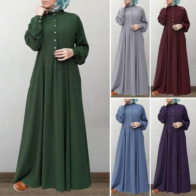 Roupas étnicas Oriente Médio Ramadã Muslim abayat Casual retro abayas para mulheres pescoço redondo Big Swing Vestido feminino