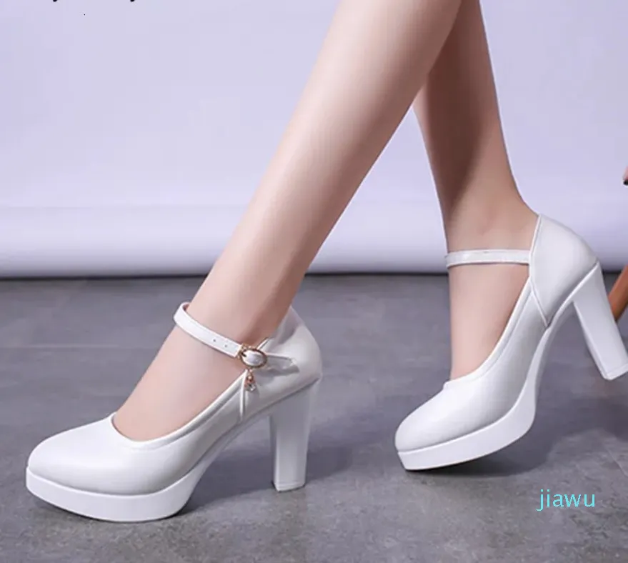 Dress Shoes Block Heel shoes White Wedding Women Pumps Platform high heels with ankle strap Ladies Office Party Dance Shoe 230201