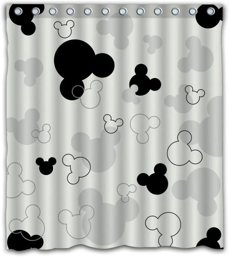 Duschvorhänge, Polyester-Vorhang, schwarzes Maus-Muster, wasserdichter Stoff, Badezimmerartikel, 12 Haken