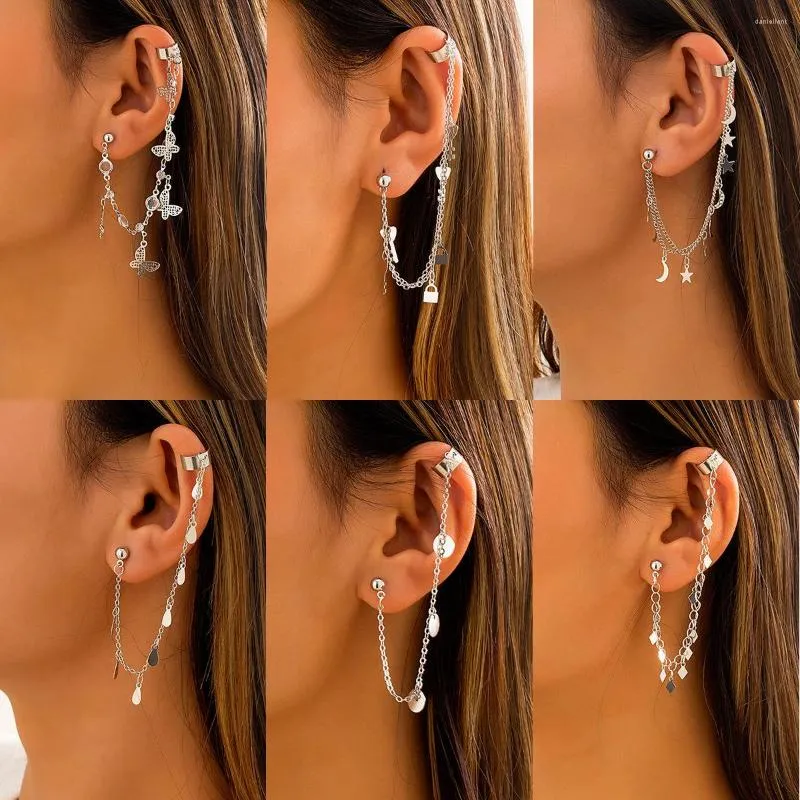 Rücken Ohrringe Einfache Punk Kette Ohr Manschette Für Frauen Mode Stern Clips Gold Earcuff Ohne Piercing Ohrring Trendy Schmuck