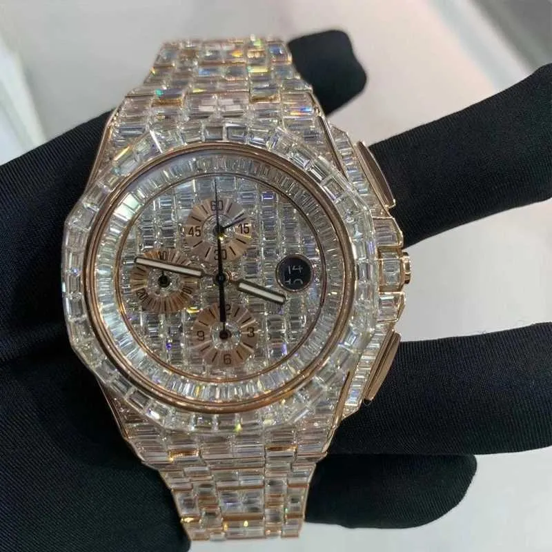 Montres de créateurs Big Version Square Pierres Moissanite Watch PASS TEST Qualité des diamants pour hommes Mouvement mécanique ETA Luxury Full Iced Out