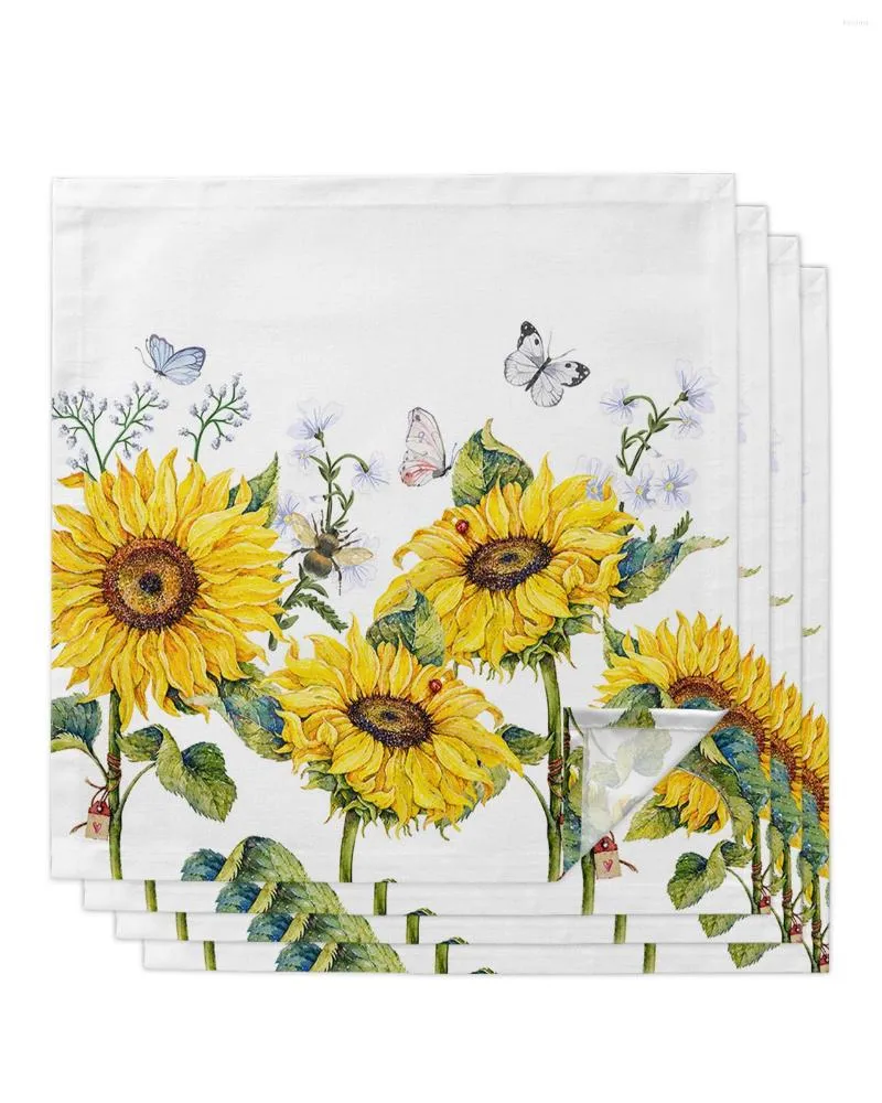 Serviette de table fleur de tournesol papillon abeille blanc 4/6/8 pièces cuisine 50x50 cm serviettes plats de service produits textiles de maison