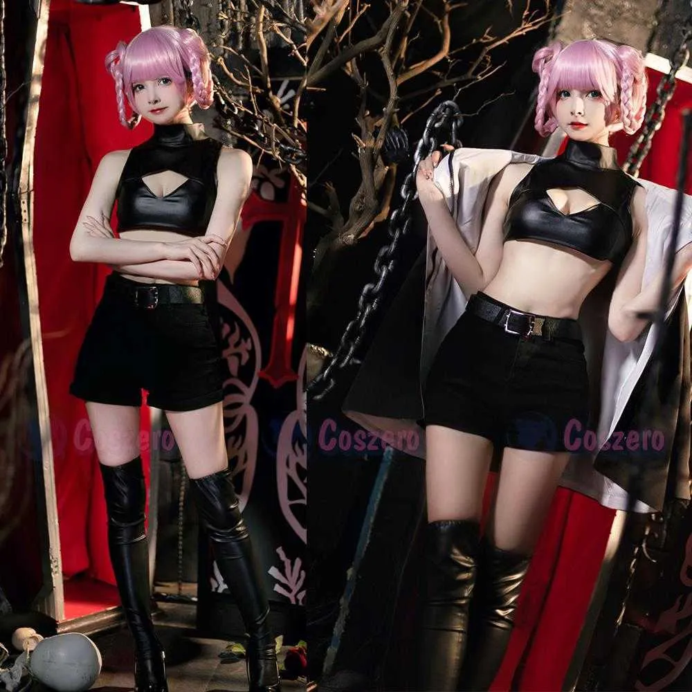 Call of the Night Nazuna Nanakusa Cosplay Costume with Black Cloak, Leather  Vest, Shorts, and Wig - Yofukashi No Uta