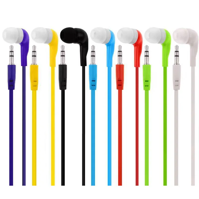 Bulk 3.5mm Cell Phone Earphones Earbuds Headphone Colorful noodle flat wire earphone Headphones for School Classroom, Libraries, Hospitals,Theatre Museum