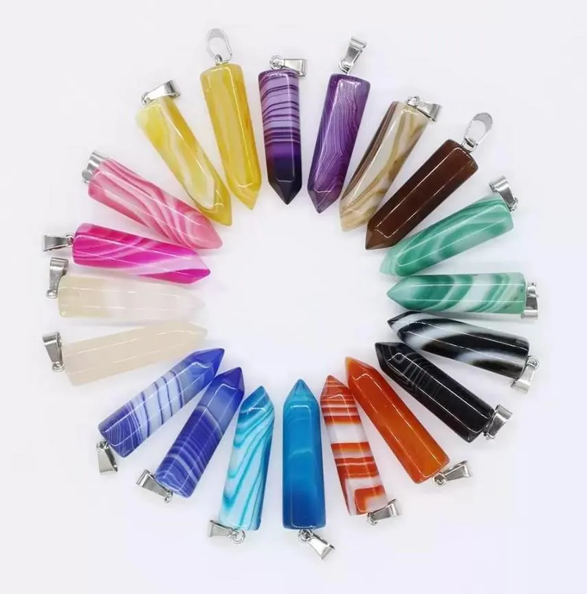 Charms Natural Stone Stripe Agat Axagon Prism Kształt Kształt Kształt do leczenia kryształów kamienie biżuteria wytwarzanie ustaleń dotyczących dostarczania kropli Comp Dh5ws