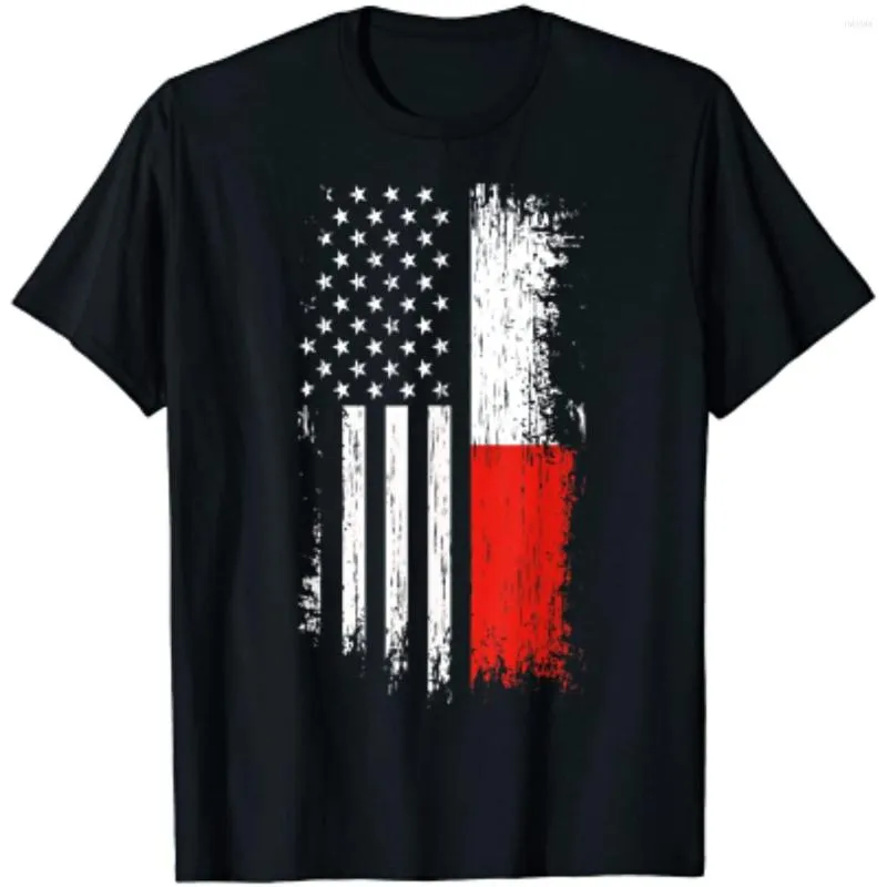 Herren-T-Shirts, polnische amerikanische Flagge, Stolz, Polen, USA, Herren-Shirt, kurzärmelig, lässig, Baumwolle, O-Ausschnitt, Sommer