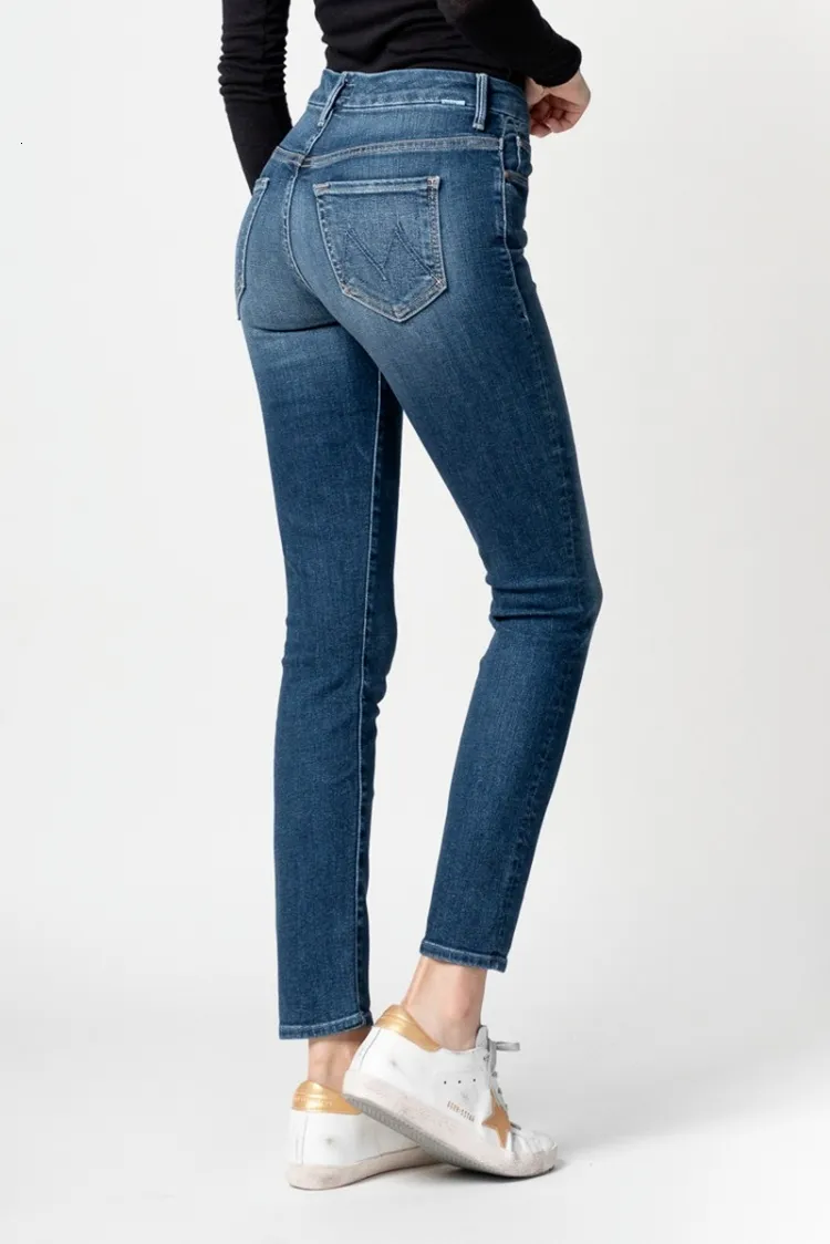 Jeans femme mode classique design de luxe à la mode femmes taille haute recadrée pantalon extensible 230306