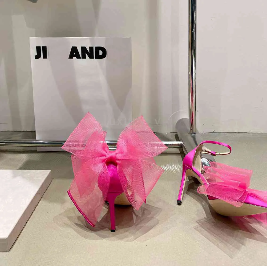 Bulk Hot Pink High Heels Designer Sandals: Womens Pointed Toe Cross Big Bow  Fluorescent Strap Dress Shoes With Box At Only $37.05 | DHgate.Com