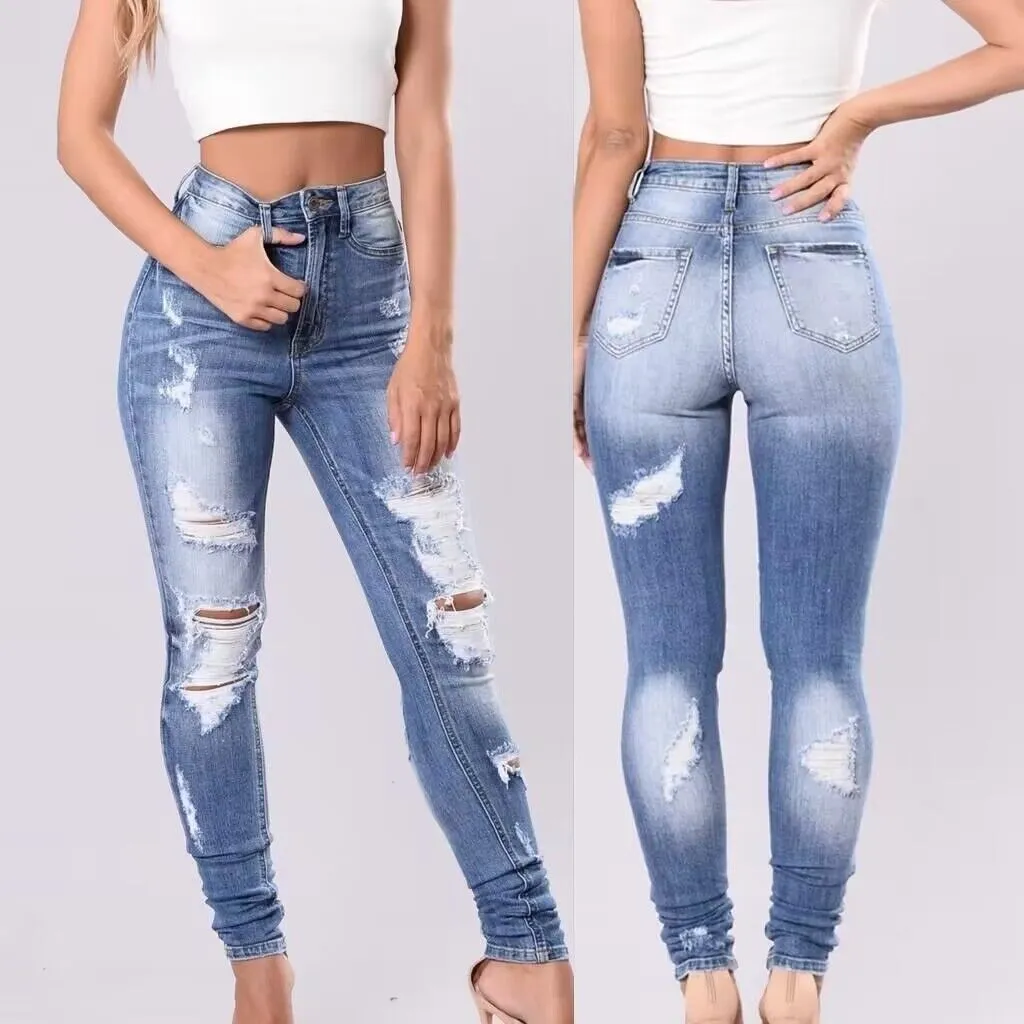 Generic Ladies Skinny Ripped Leggins Sexy High Stretch Faux Jeans