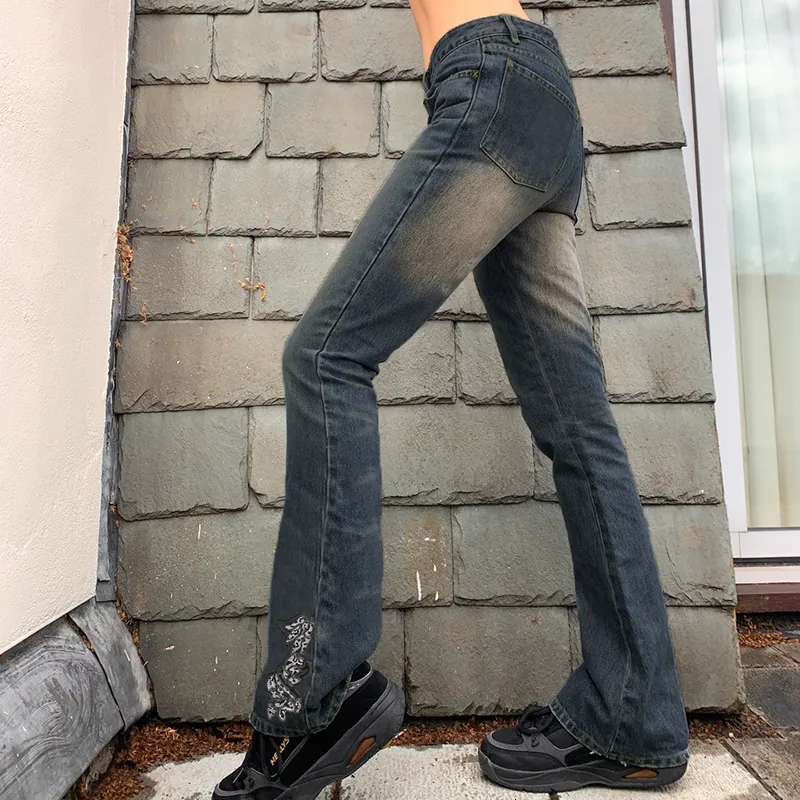 Pantalones De Mujer S ColdYingan Y2k Jeans Estampados Grunge Fairycore  Bordado Retro Lindo Bolsillos De Cintura Baja Pantalón Acampanado Coreano  90s 230306 De 20,3 €
