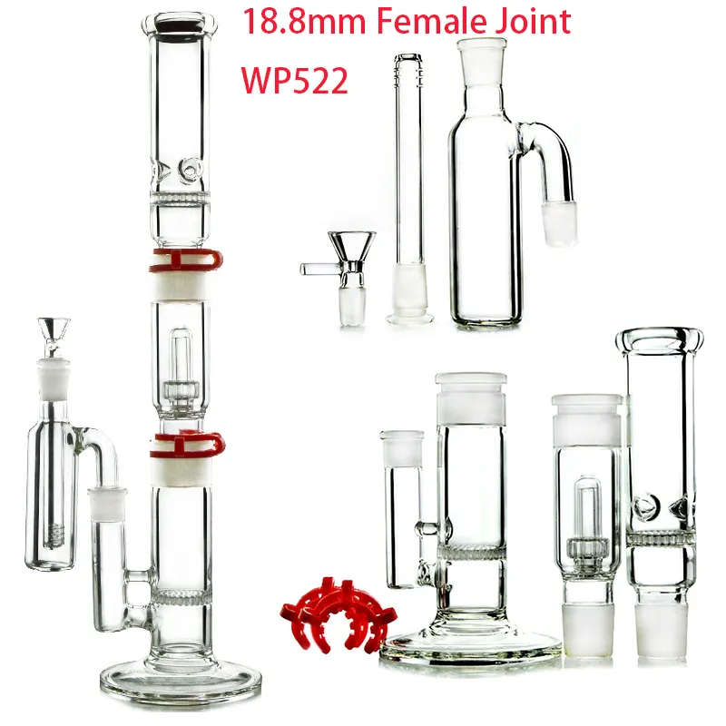 Ice Pinch Glass Bongs 19 tum plastklipp 18mm Kvinnliga Joint Water Pipes Bee Comb Disc Perc Oil Dab Rigs raka Perc Hookahs med skål WP522