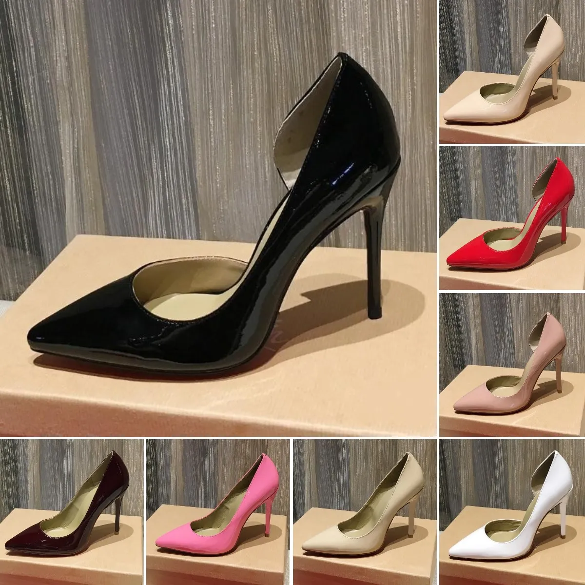 Designer Sandals High Heels Slides Luxury Rivet Sandal Women Dress Shoes Bright Leather Suede Pump Pointed Toe Shoe Wedding Shoess