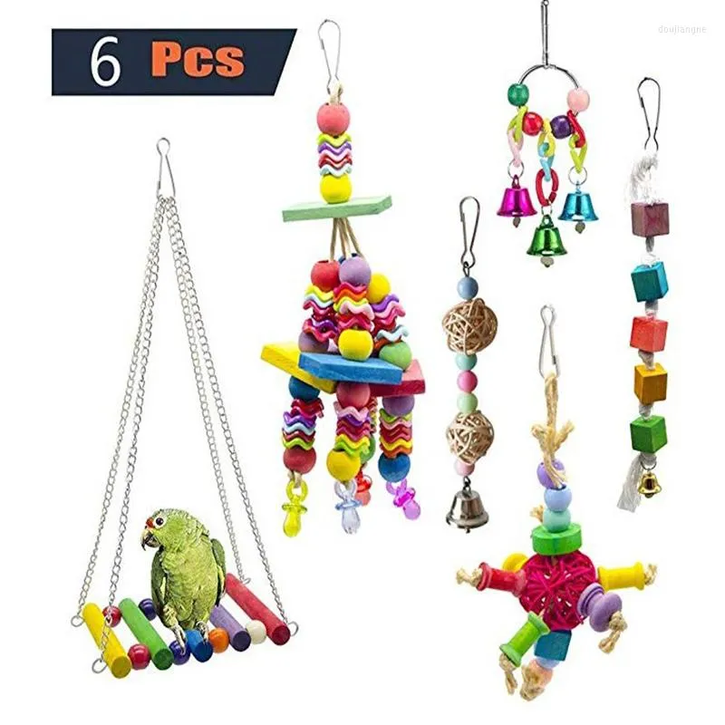 Altre forniture per uccelli 6PCS Giocattoli per pappagalli Set Cage House Swing Masticare Addestramento per Budgie African Grey Canary Starling Pet