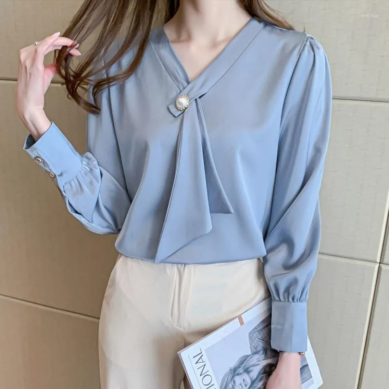 Camicette da donna Chikichi Fashion Office Ladies Camicie in chiffon Primavera 2023 Camicia a maniche lunghe Donna Blu Retro in stile Hong Kong Party