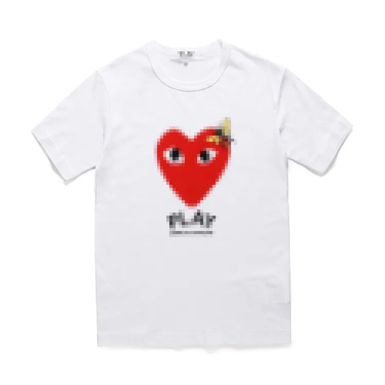 Designer tee mäns t-shirts com des Garcons spelar rött hjärta kort ärm t-shirt vit xl