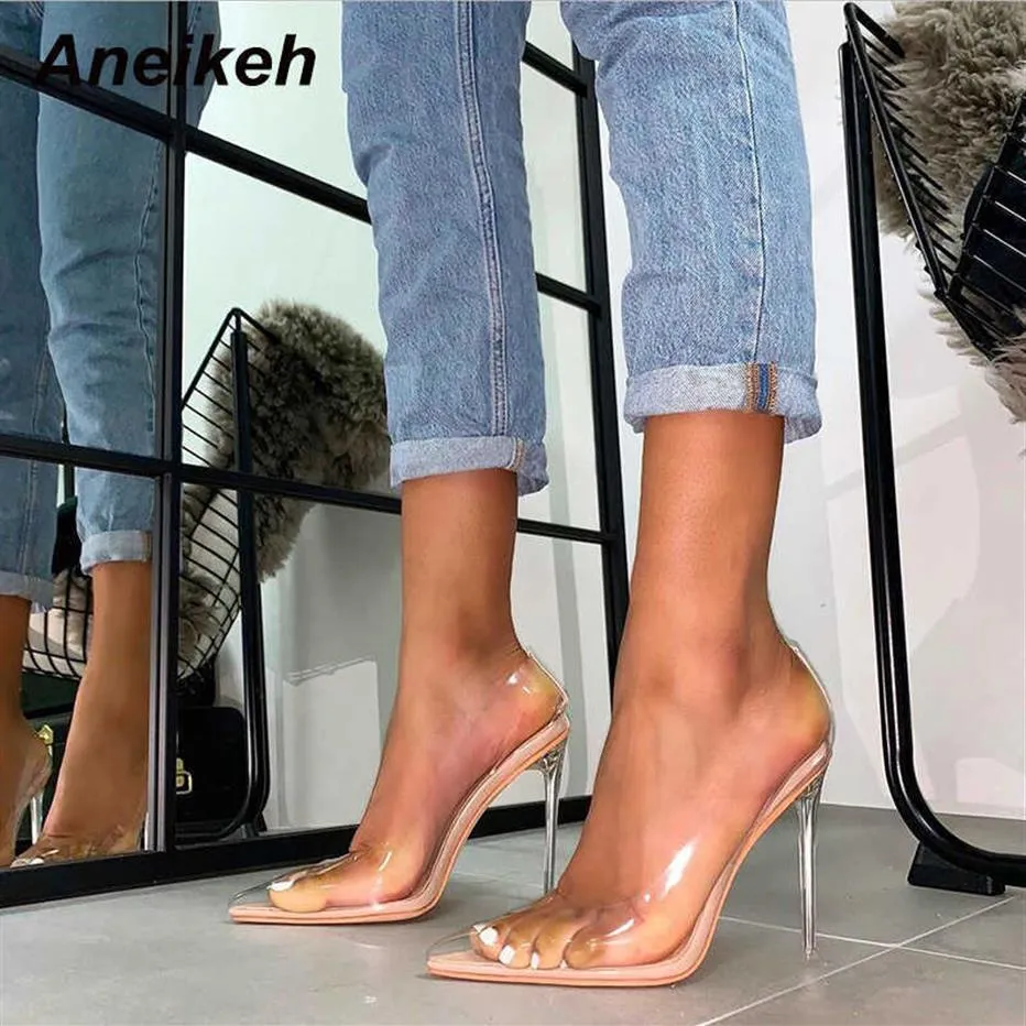 Aneikeh Spring Summer Jelly Clear Plastic Transparent PVC Pumps