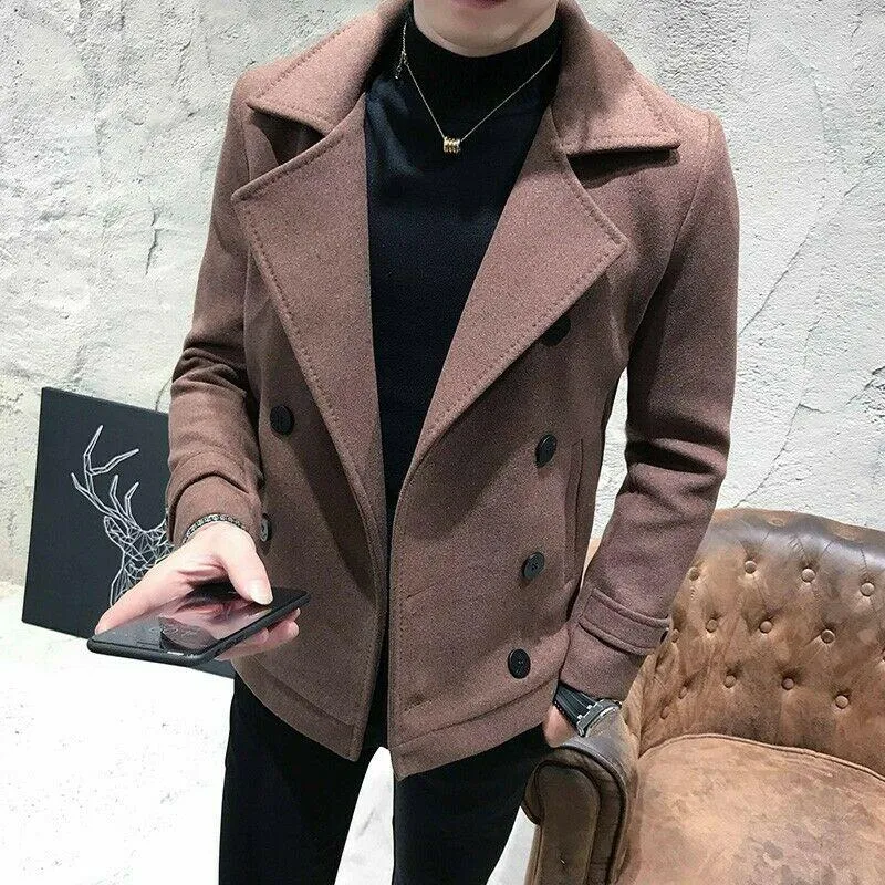 Men's Hoodies Wool Blended Coat Refrigerated Lapel Double-breasted Winter Vintage ACE-0032