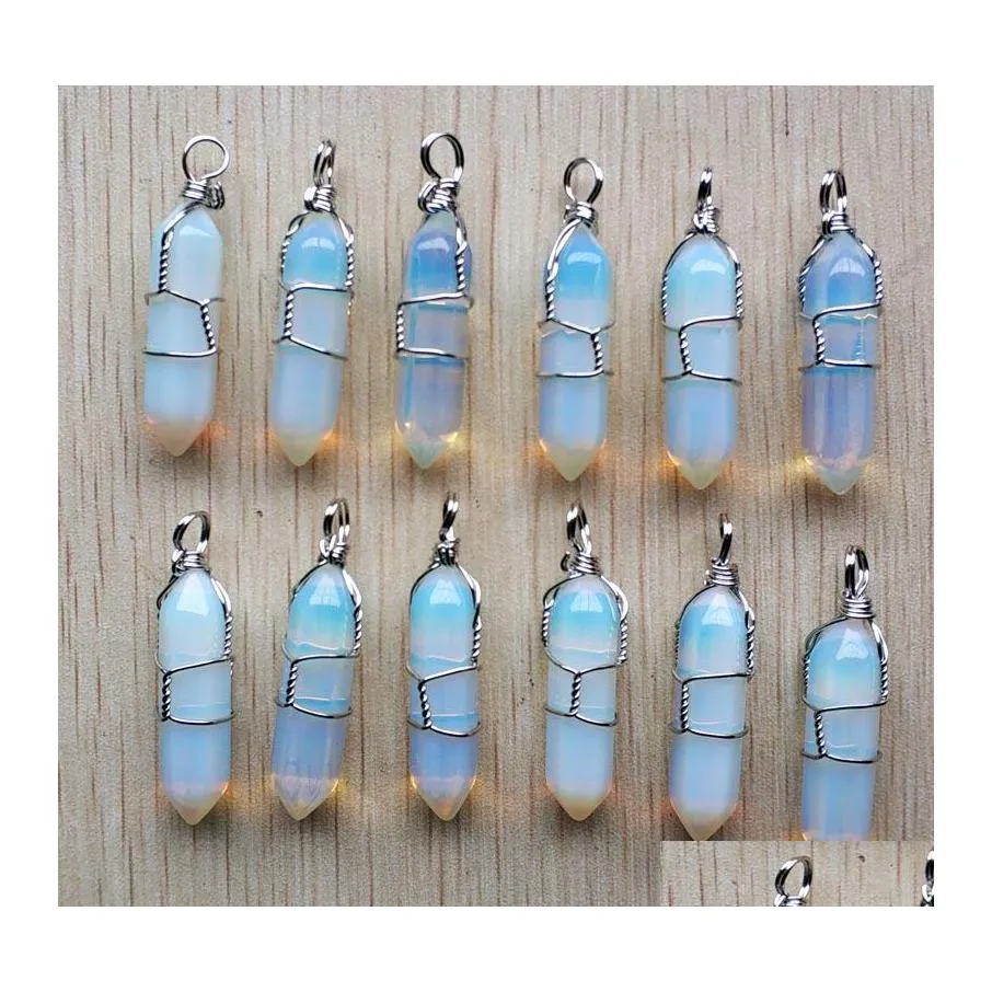 Charms Opal Stone Pillar Form Point Pendum Handgemaakte Sier Color Iron Wire Pendants voor mode -sieraden maken Groothandel druppel DhKSP