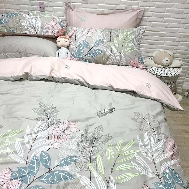 Set di biancheria da letto Fiori in stile americano di lusso Stampa di cotone egiziano set di piumini morbido Copertina piatta/foglio aderente cuscinetti 4pc