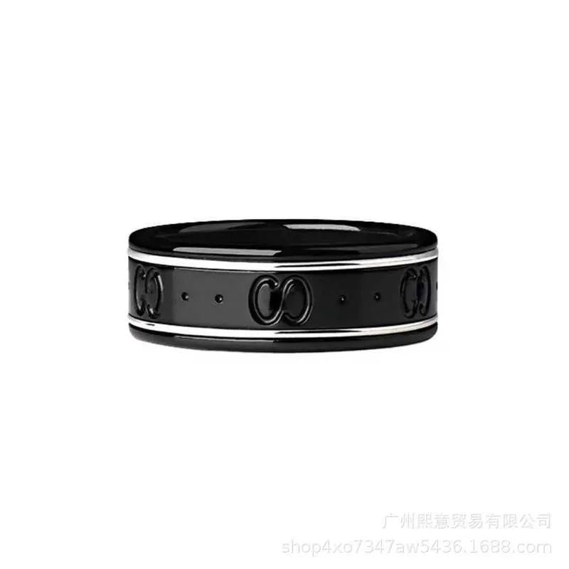 2023 New Luxury High Quality Fashion Jewelry for double black White Ceramic 18K bee planet men's and women's same pure silver couple pair Ring Factory