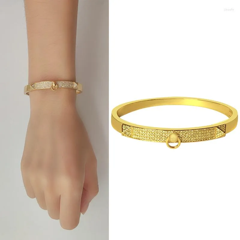 Bangle Lovers Armband Kvinna Bangles and Inlay Cubic Zirconia Golden Jewelry Gifts African Dubai