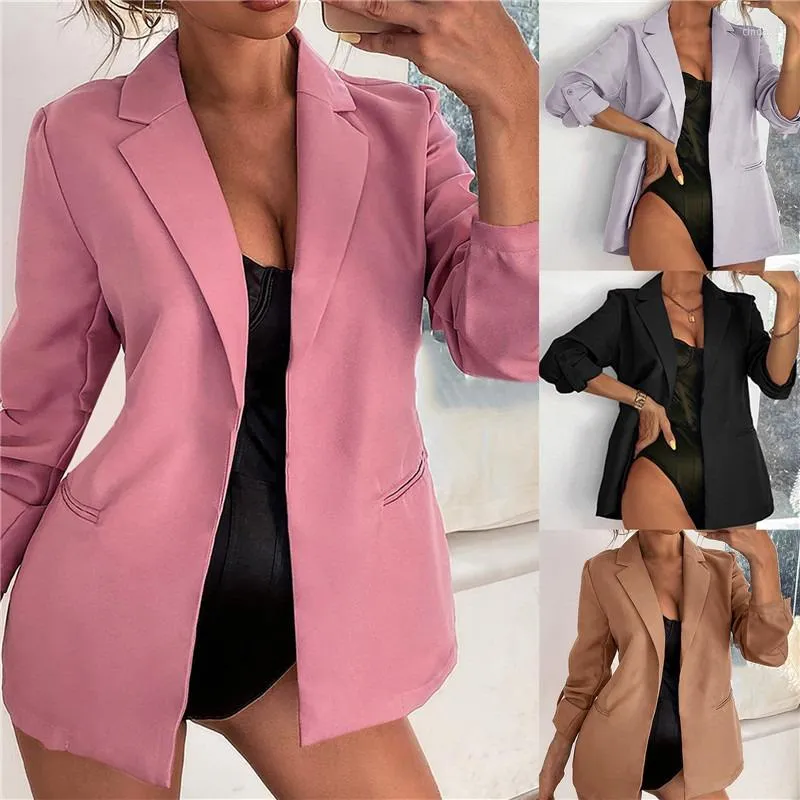 Kadın Suits Kadın Blazer Beyaz Ceket Uzun Kollu Blazers Tek Düğmesi Ofis Lady Ceket Kadın Üstleri Takım Femme Ceketler