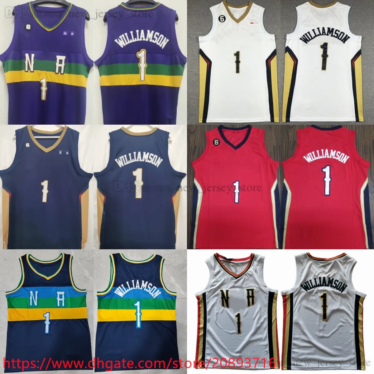 2022-23 New City Zion Basketball 1 Williamson Jersey Stitched XS-6XL Man Dam Barn Med 6 Patch Vit Svart Lila City Tröjor Blå Röd Retro Ungdomspojkar