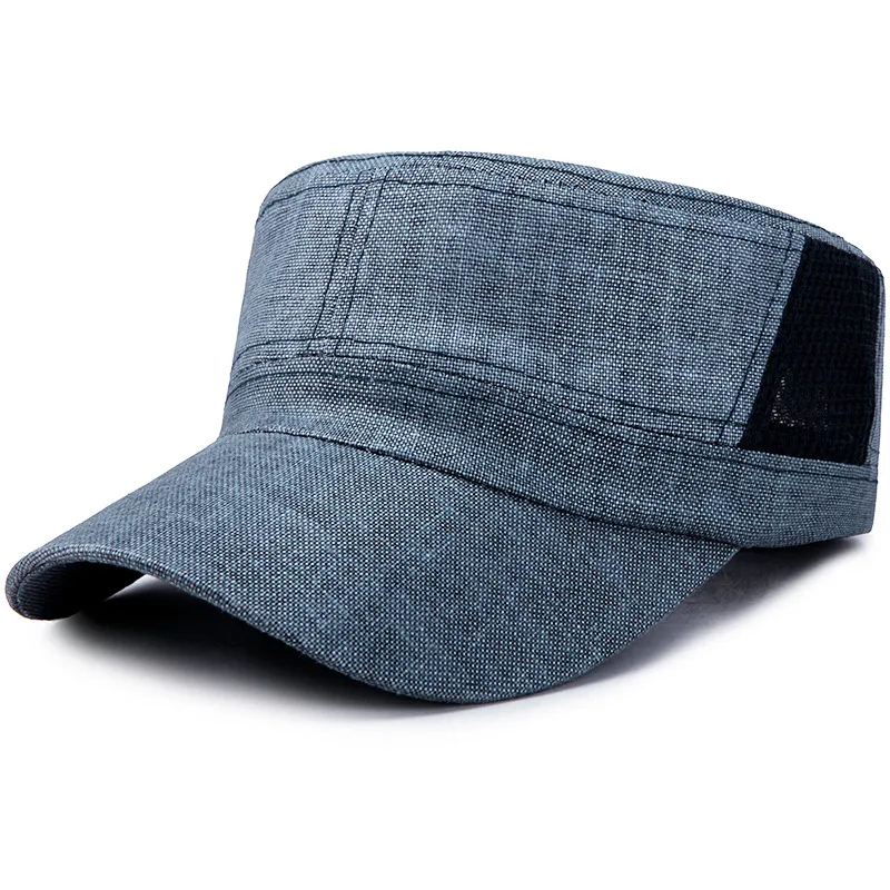 Spring Summer Linen Mesh Breathable Flat-Top Cap Men Women Military Hat Beach Outdoor Street Cool Air Hole Sun Hat Dropshipping