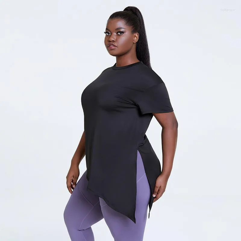 Plus Size 4XL Activewear Workout Gym Shirts Women With Side Split