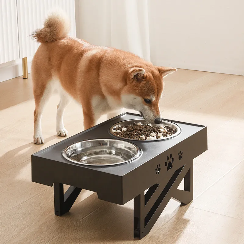 Dog Bowls Feeders S Double With Stand Justerbar Höjd PET Matningsskålskål Medium Big Elevated Food Water Cat Lift Tabell 230307