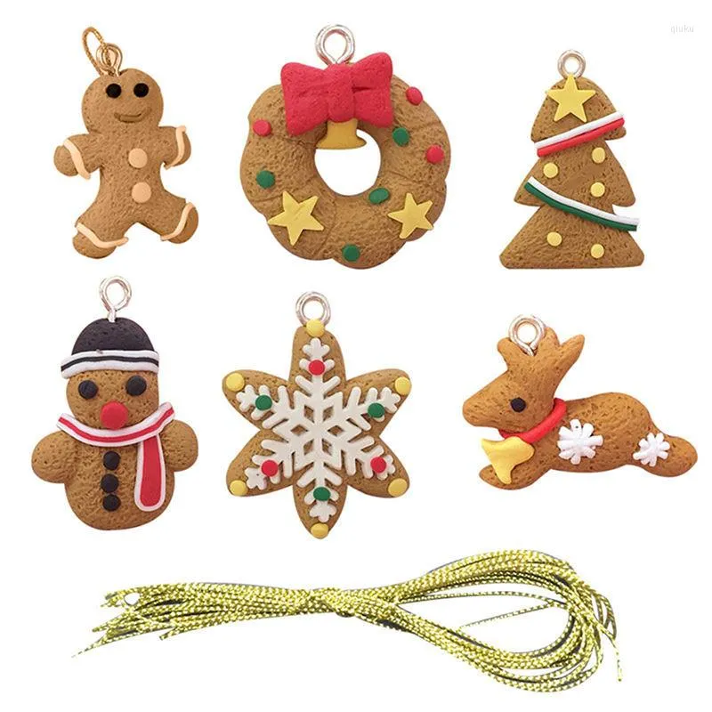 Décorations de noël en pain d'épice pour homme, 6 pièces, cerf, bonhomme de neige, pendentif d'arbre de noël, décoration de fête de l'année